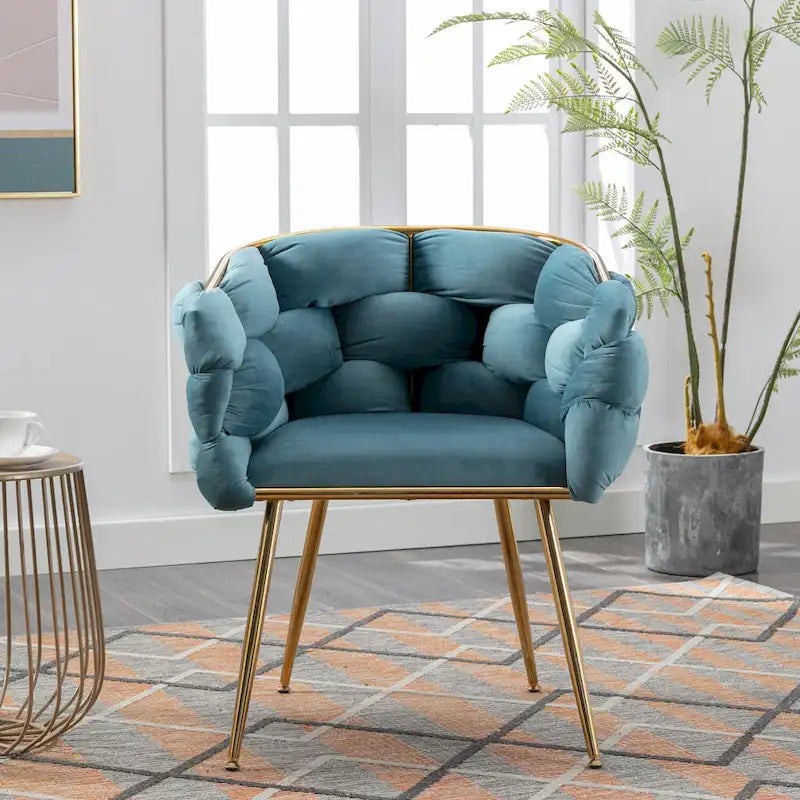Fauteuil lounge en velours capitonné de style moderne bleu de 72,9 cm