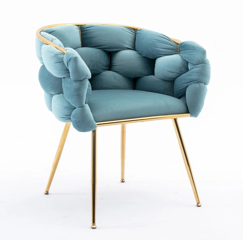 Fauteuil lounge en velours capitonné de style moderne bleu de 72,9 cm