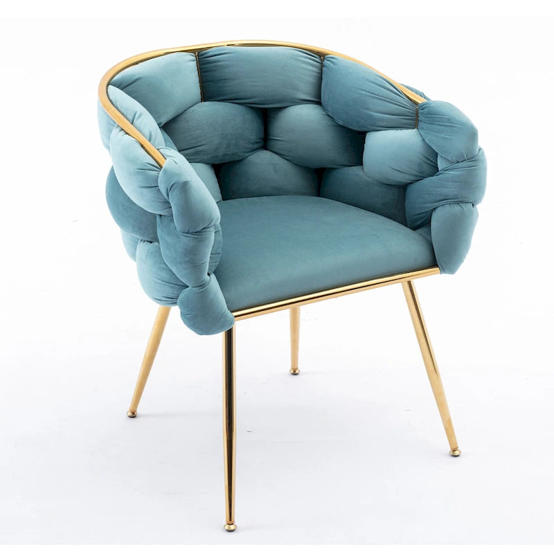 Fauteuil lounge en velours capitonné de style moderne bleu de 72,9 cm
