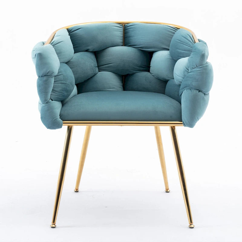 Fauteuil lounge en velours capitonné de style moderne bleu de 72,9 cm