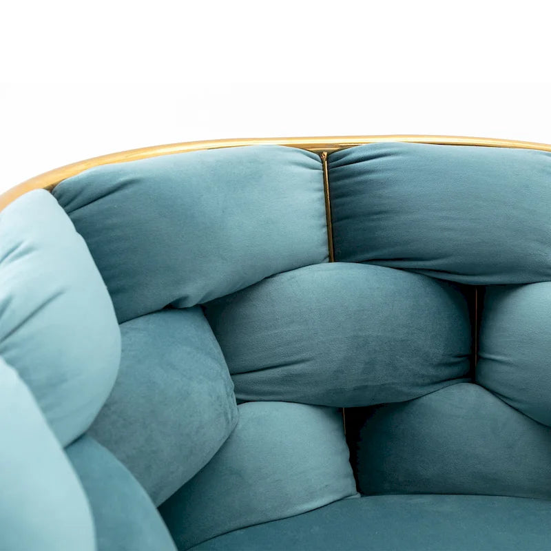 Fauteuil lounge en velours capitonné de style moderne bleu de 72,9 cm