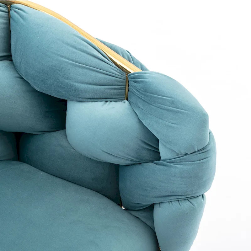 Fauteuil lounge en velours capitonné de style moderne bleu de 72,9 cm