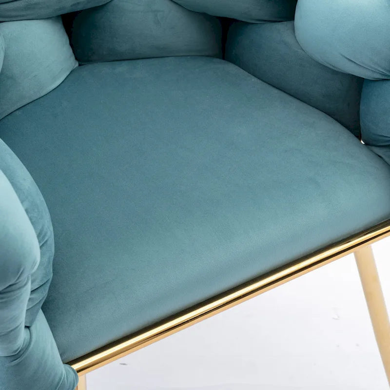 Fauteuil lounge en velours capitonné de style moderne bleu de 72,9 cm