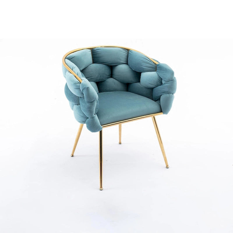 Fauteuil lounge en velours capitonné de style moderne bleu de 72,9 cm