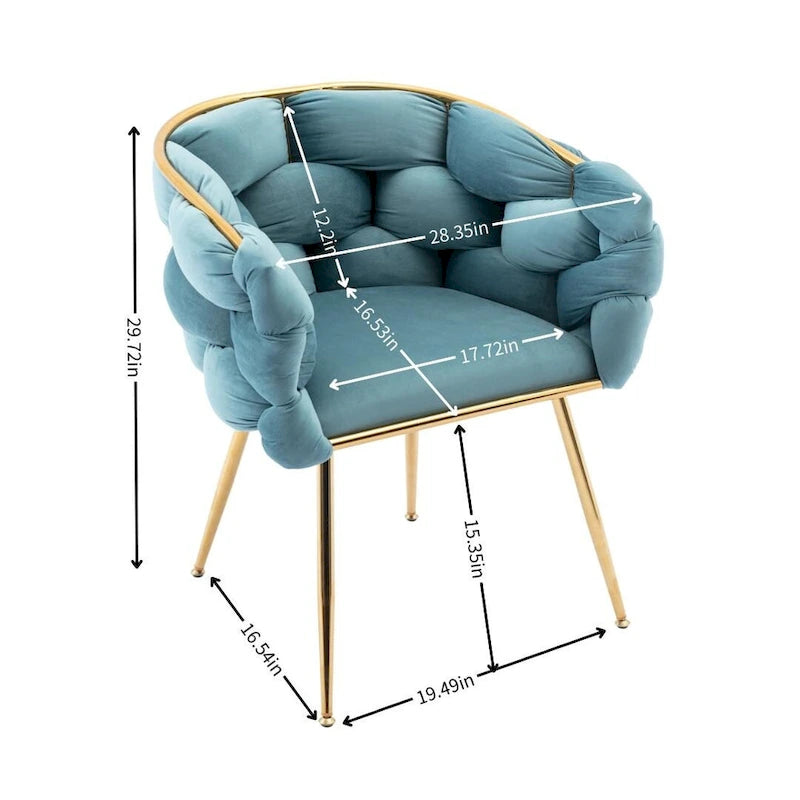Fauteuil lounge en velours capitonné de style moderne bleu de 72,9 cm