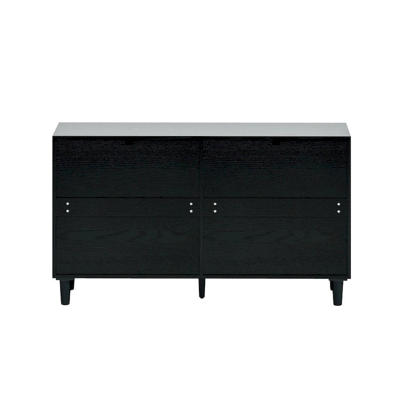 Commode six tiroirs en rotin avec poignées métalliques et pieds en bois