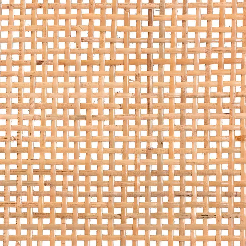 Long banc décoratif en rotin naturel et acajou