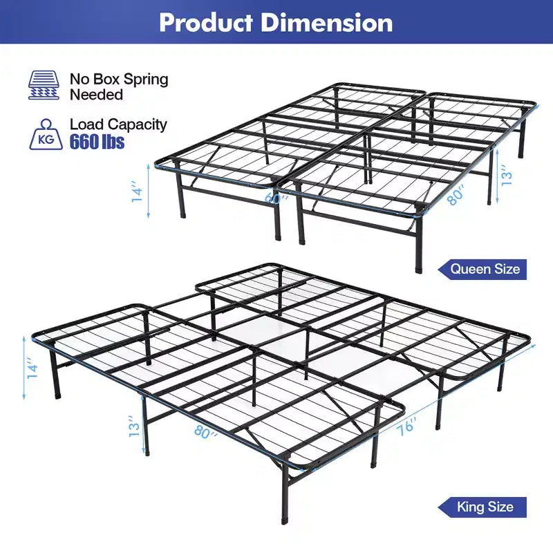 Cadre de lit plateforme pliable en métal