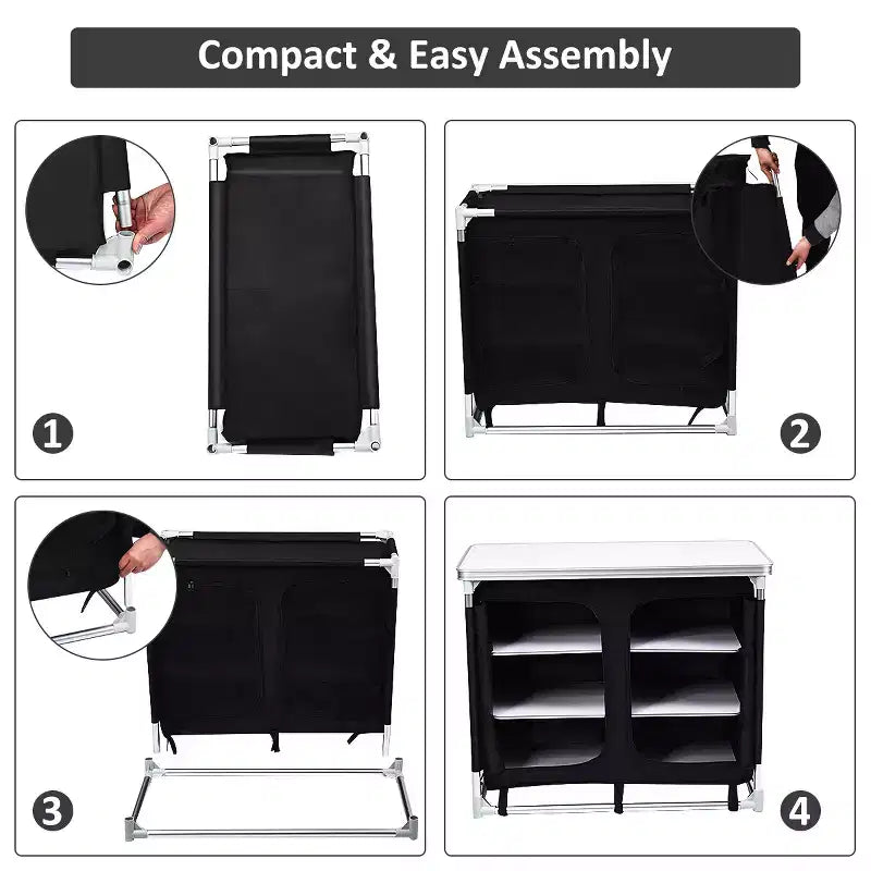 Table de cuisson de camping portable en aluminium avec organisateur de rangement pour barbecue