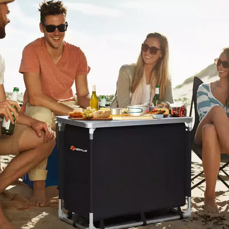 Table de cuisson de camping portable en aluminium avec organisateur de rangement pour barbecue