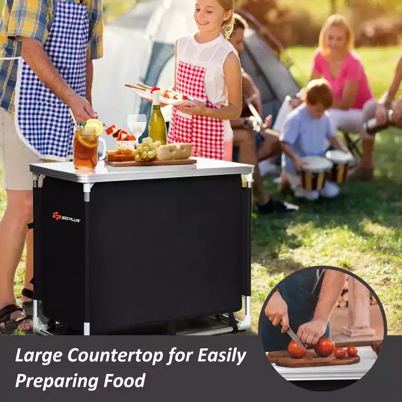 Table de cuisson de camping portable en aluminium avec organisateur de rangement pour barbecue