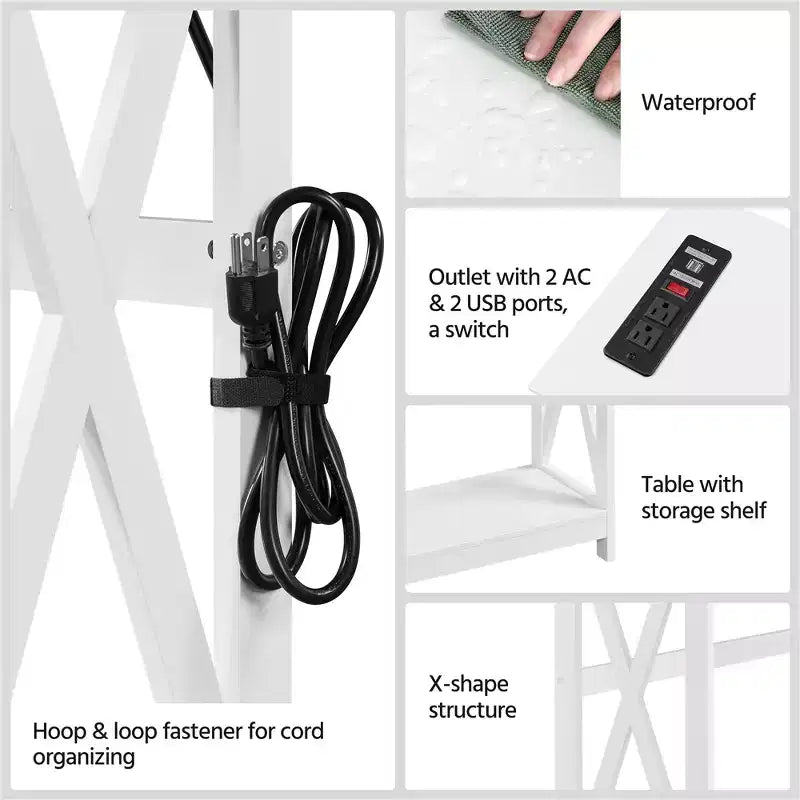 Table console à 2 niveaux avec prise pour couloir/salon/entrée