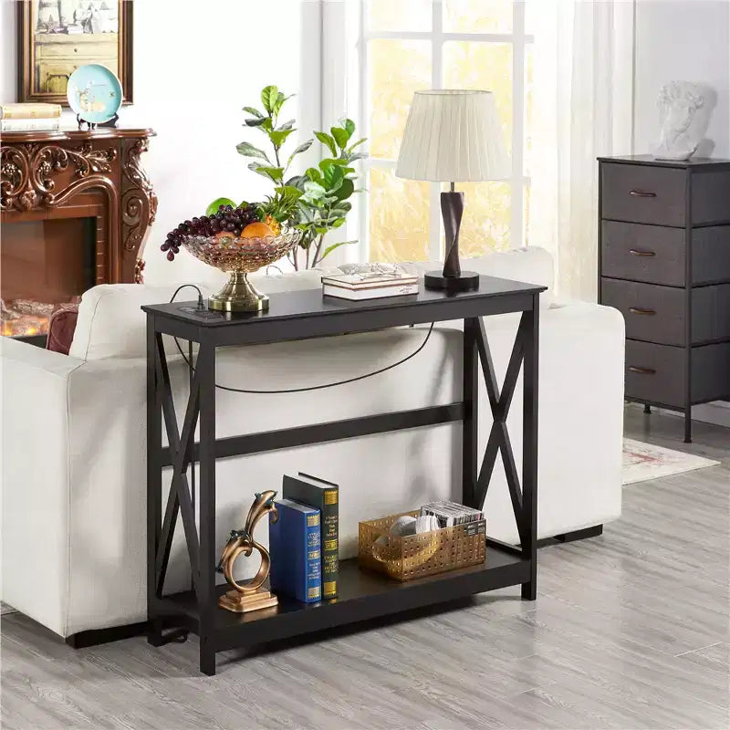 Table console à 2 niveaux avec prise pour couloir/salon/entrée