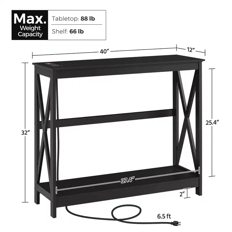Table console à 2 niveaux avec prise pour couloir/salon/entrée