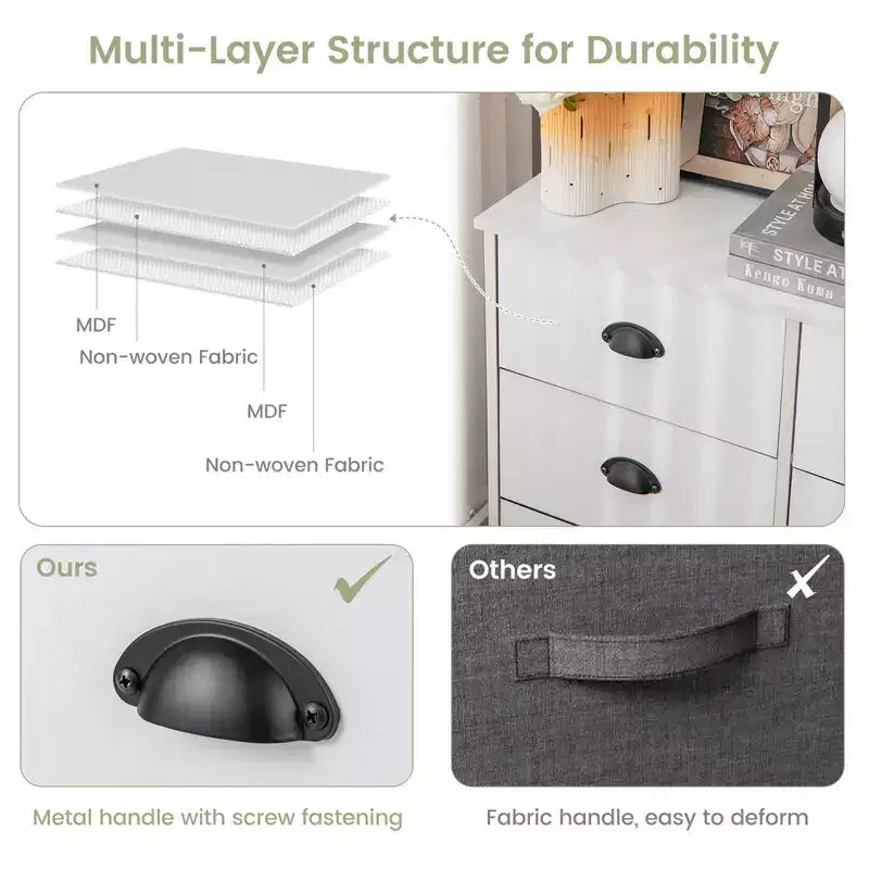 Meuble de rangement à 3 niveaux avec 6 tiroirs pliables en tissu Tiroirs de rangement en tissu