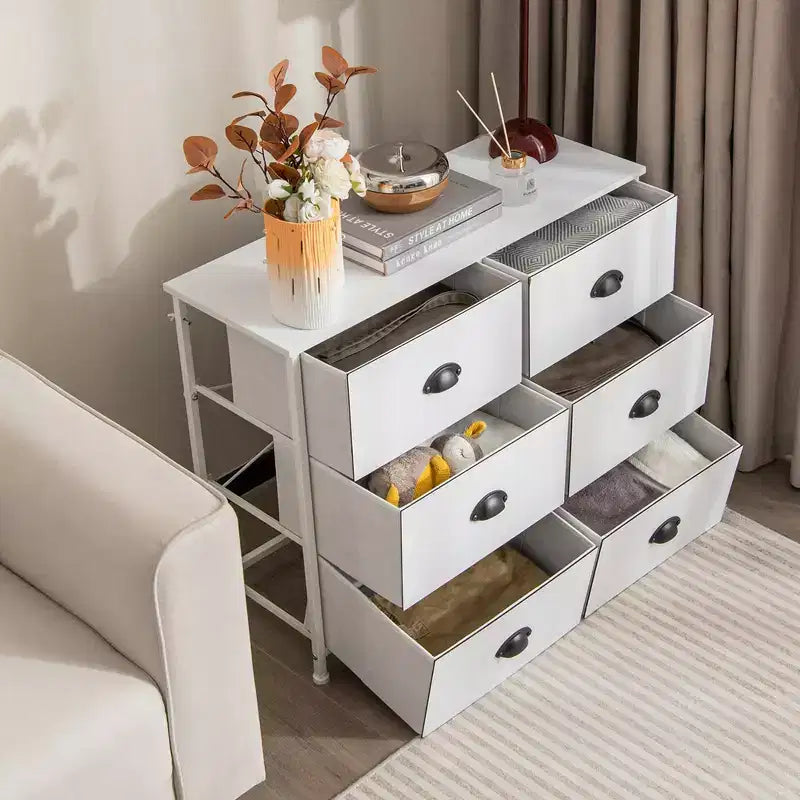 Meuble de rangement à 3 niveaux avec 6 tiroirs pliables en tissu Tiroirs de rangement en tissu
