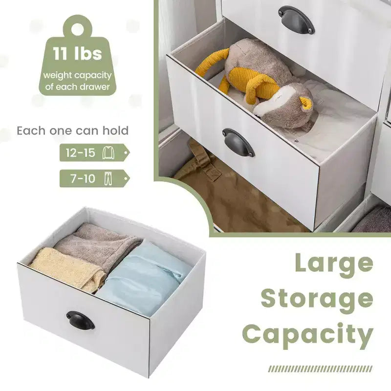 Meuble de rangement à 3 niveaux avec 6 tiroirs pliables en tissu Tiroirs de rangement en tissu