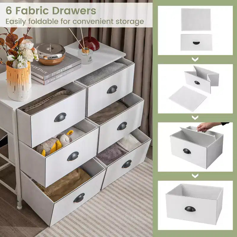 Meuble de rangement à 3 niveaux avec 6 tiroirs pliables en tissu Tiroirs de rangement en tissu