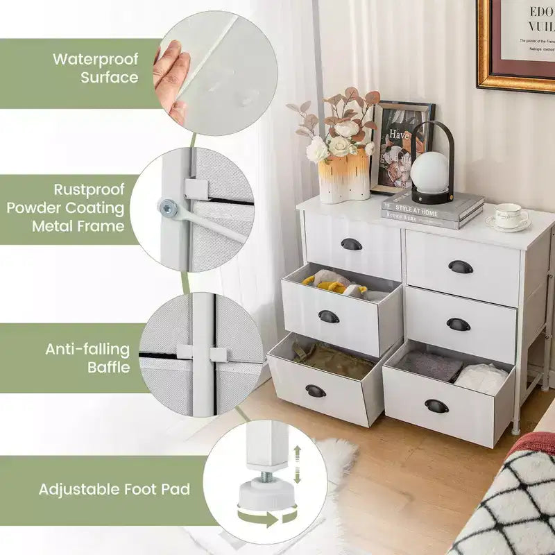 Meuble de rangement à 3 niveaux avec 6 tiroirs pliables en tissu Tiroirs de rangement en tissu