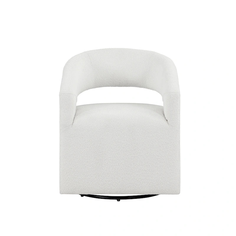 Fauteuil moderne de forme cylindrique avec dossier ajouré et accoudoirs incurvés ; fauteuil pivotant.
