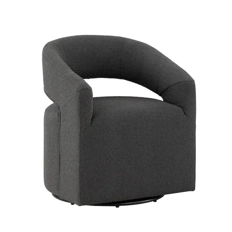 Fauteuil moderne de forme cylindrique avec dossier ajouré et accoudoirs incurvés ; fauteuil pivotant.