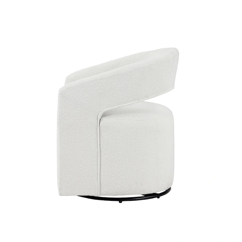 Fauteuil moderne de forme cylindrique avec dossier ajouré et accoudoirs incurvés ; fauteuil pivotant.