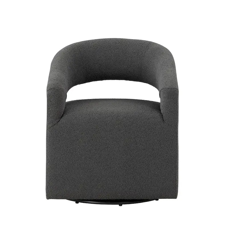 Fauteuil moderne de forme cylindrique avec dossier ajouré et accoudoirs incurvés ; fauteuil pivotant.