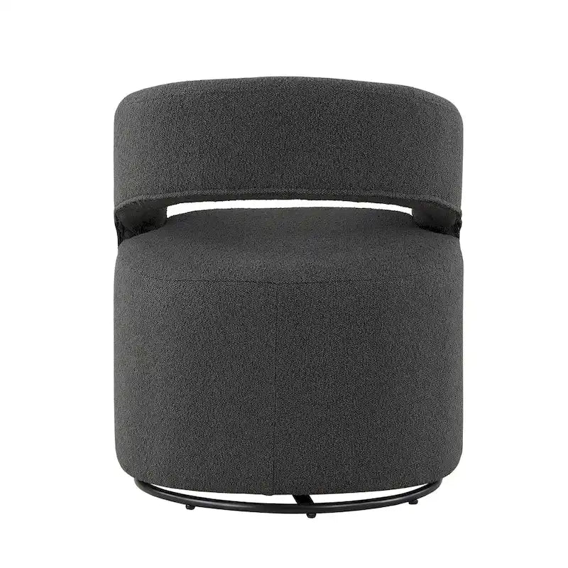 Fauteuil moderne de forme cylindrique avec dossier ajouré et accoudoirs incurvés ; fauteuil pivotant.