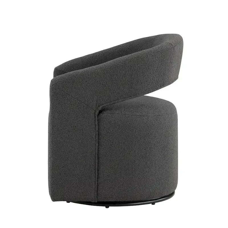 Fauteuil moderne de forme cylindrique avec dossier ajouré et accoudoirs incurvés ; fauteuil pivotant.