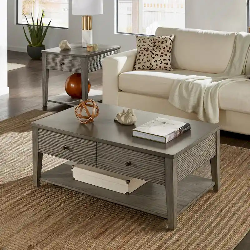 Table en fibrociment gris rétro avec étagère