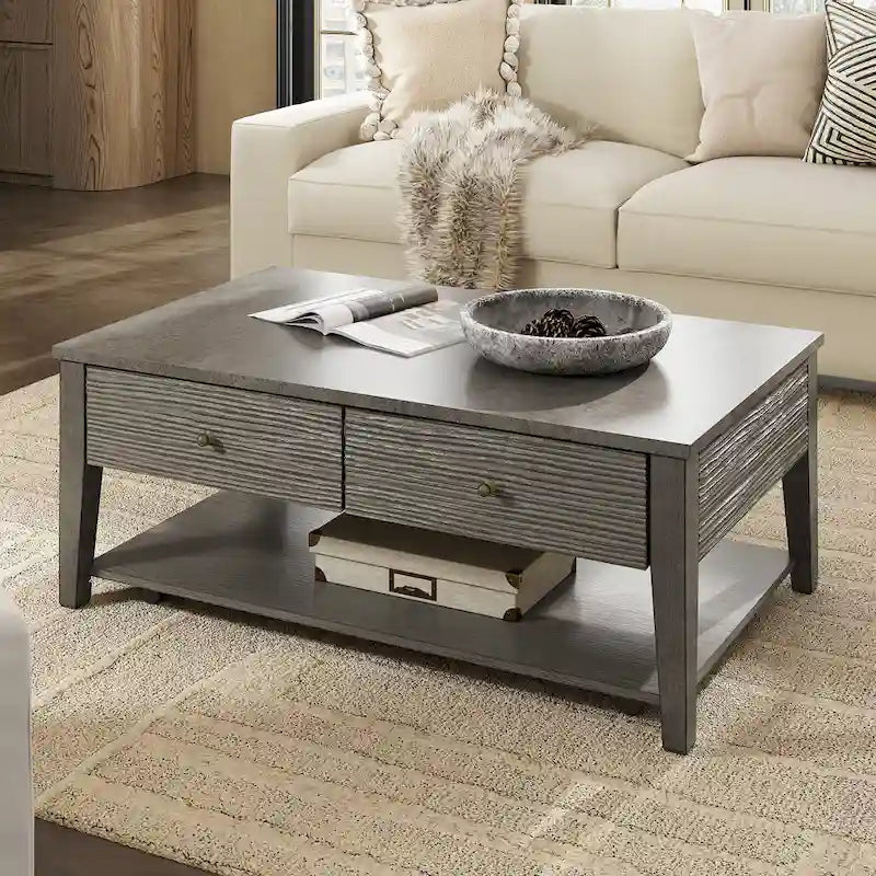 Table en fibrociment gris rétro avec étagère