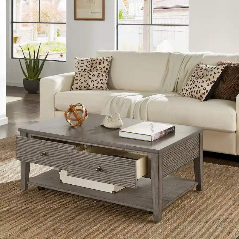 Table en fibrociment gris rétro avec étagère