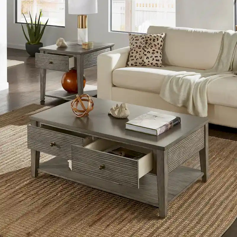 Table en fibrociment gris rétro avec étagère