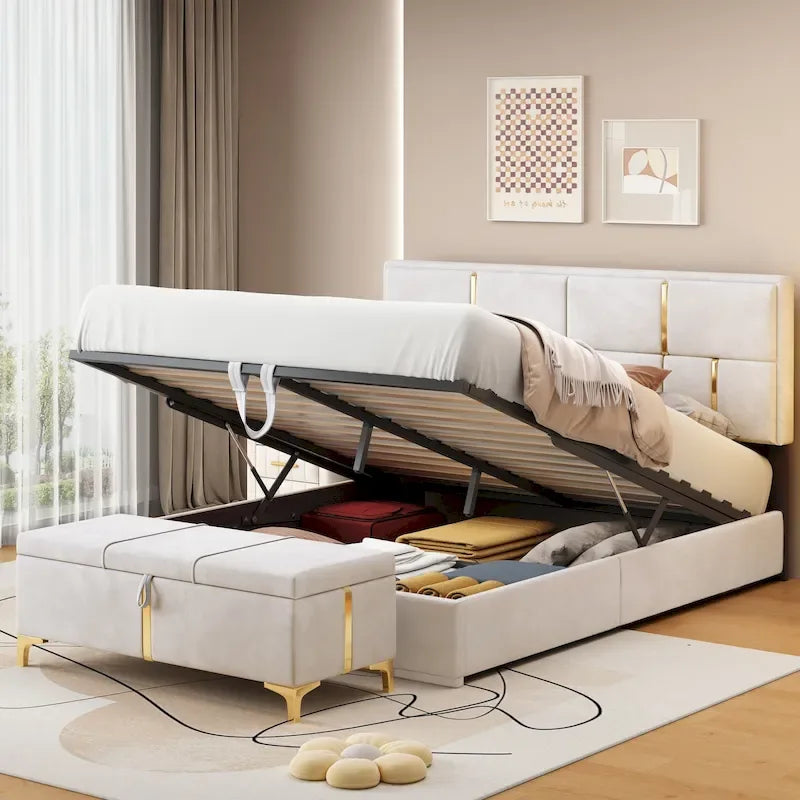 Meubles de chambre, lit plateforme rembourré grandeur queen