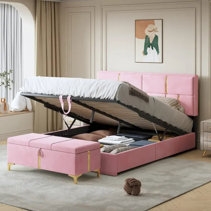 Meubles de chambre, lit plateforme rembourré grandeur queen