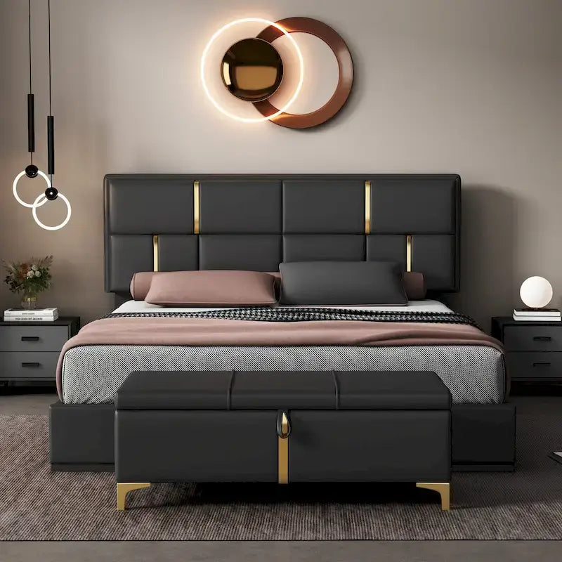 Meubles de chambre, lit plateforme rembourré grandeur queen