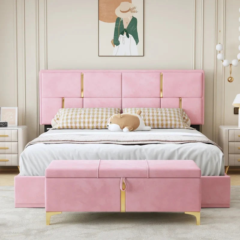 Meubles de chambre, lit plateforme rembourré grandeur queen