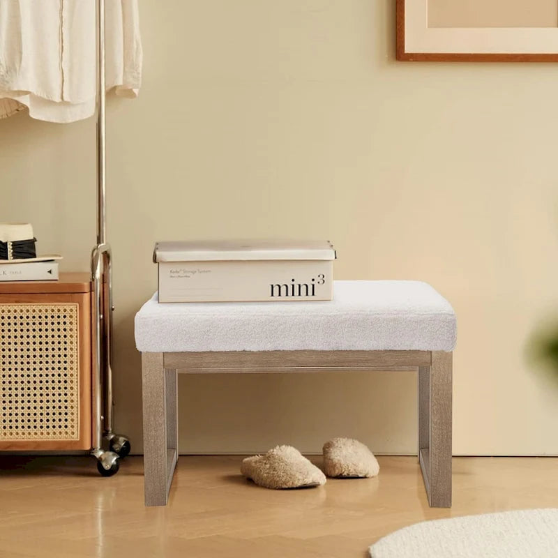 Pouffe rectangulaire blanc, texture velours, blanc