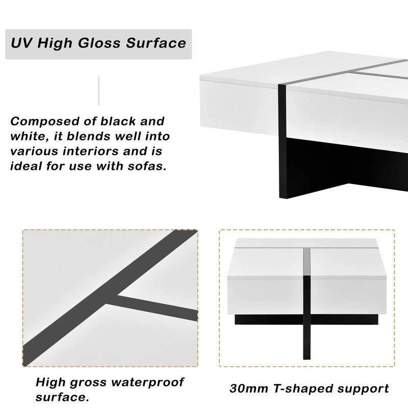 Table basse moderne à surface très brillante