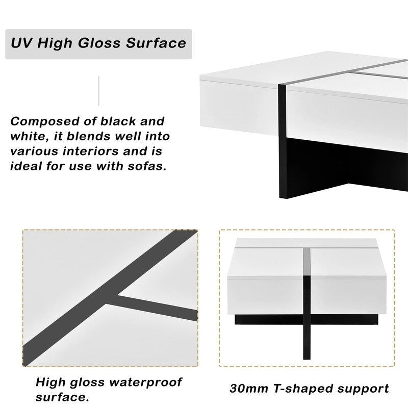 Table basse moderne à surface très brillante
