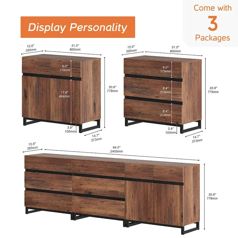 Armoire de rangement, meuble d'appoint moderne trois-en-un