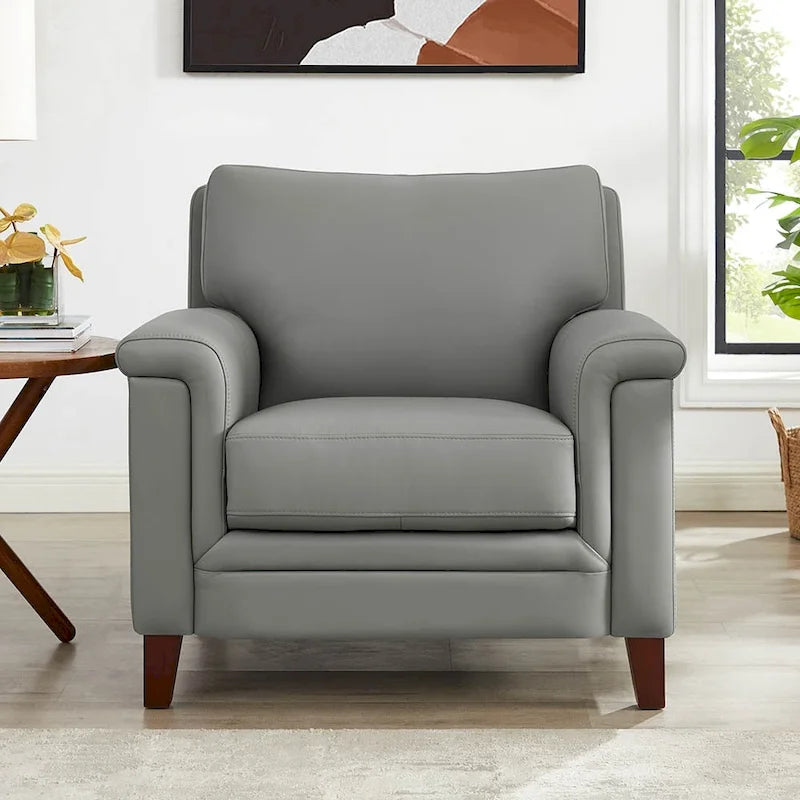 Chaise en cuir de vachette pleine fleur avec mousse à mémoire de forme et ressorts