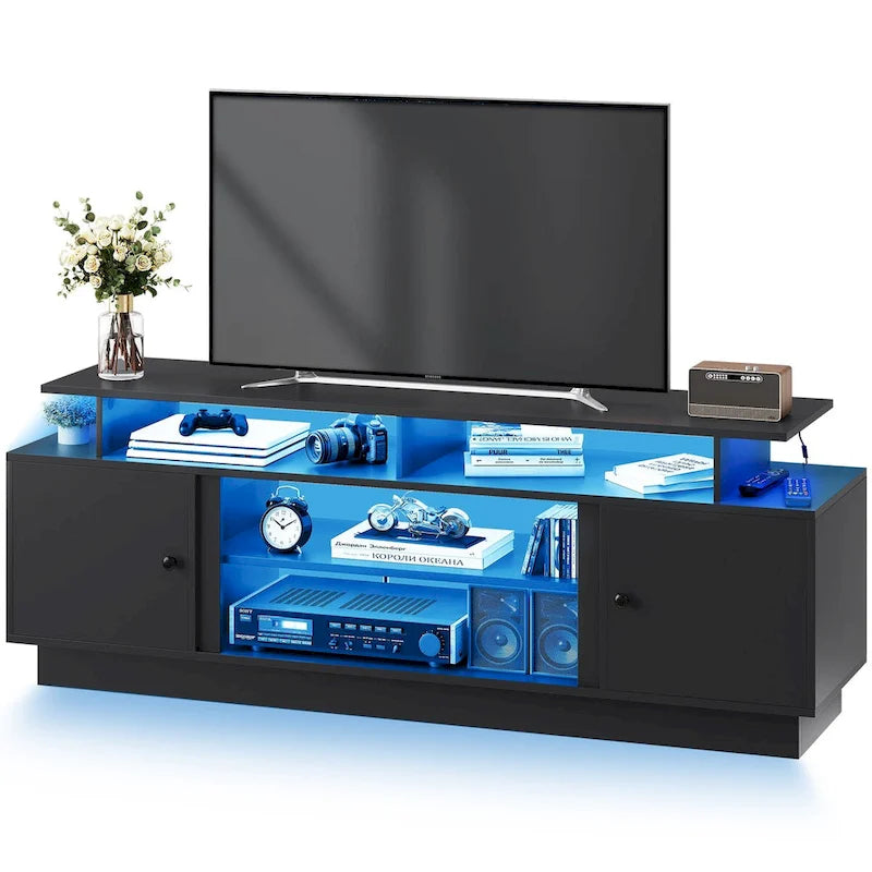 Meuble TV moderne, adapté aux téléviseurs de 75 pouces et moins.