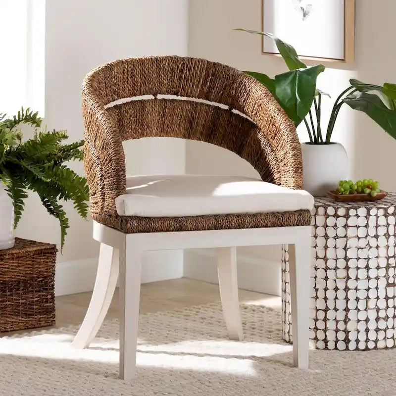 Chaises de salle à manger bohèmes en algues naturelles et acajou